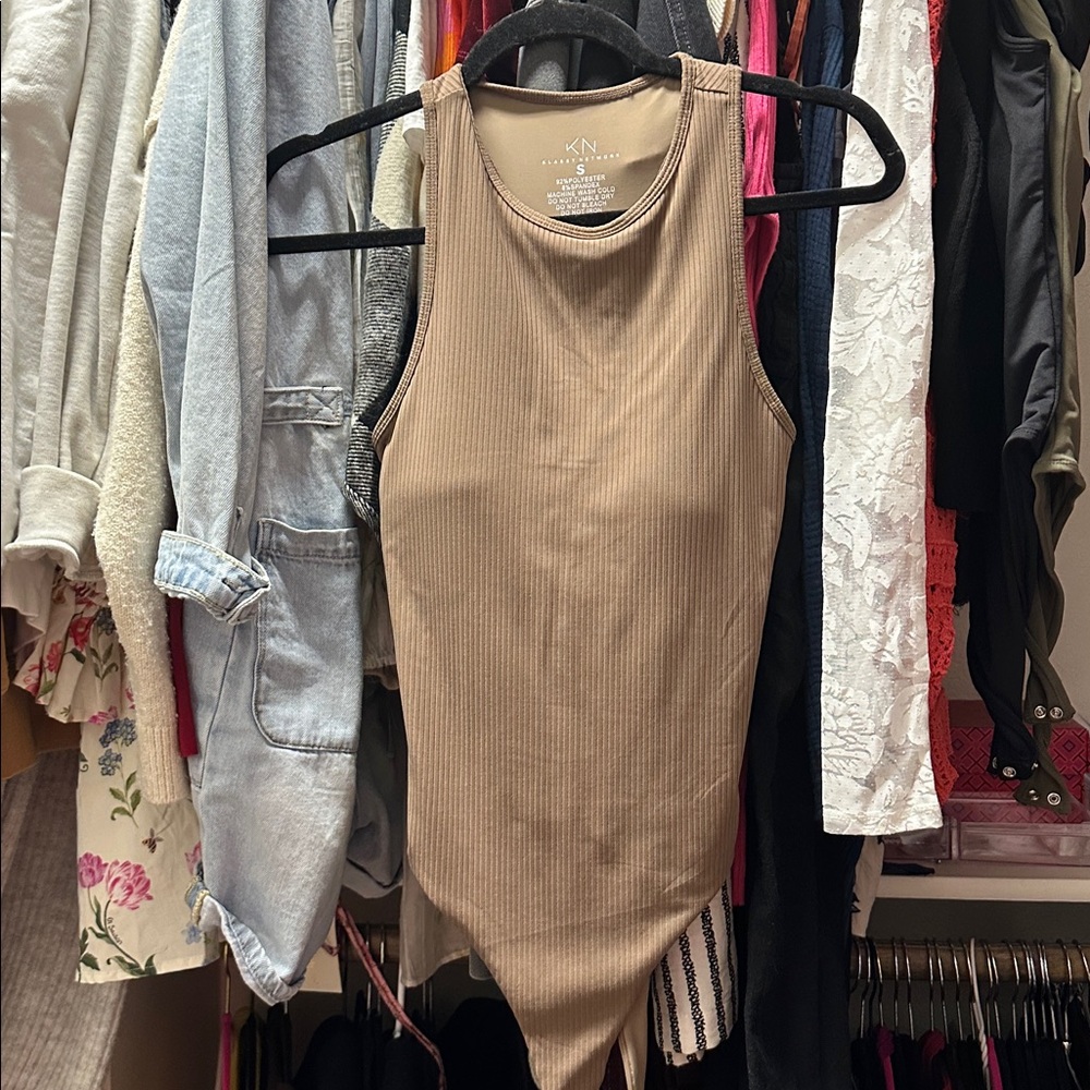 Klassy Network Brown Ribbed Racerback Stretch Bodysuit